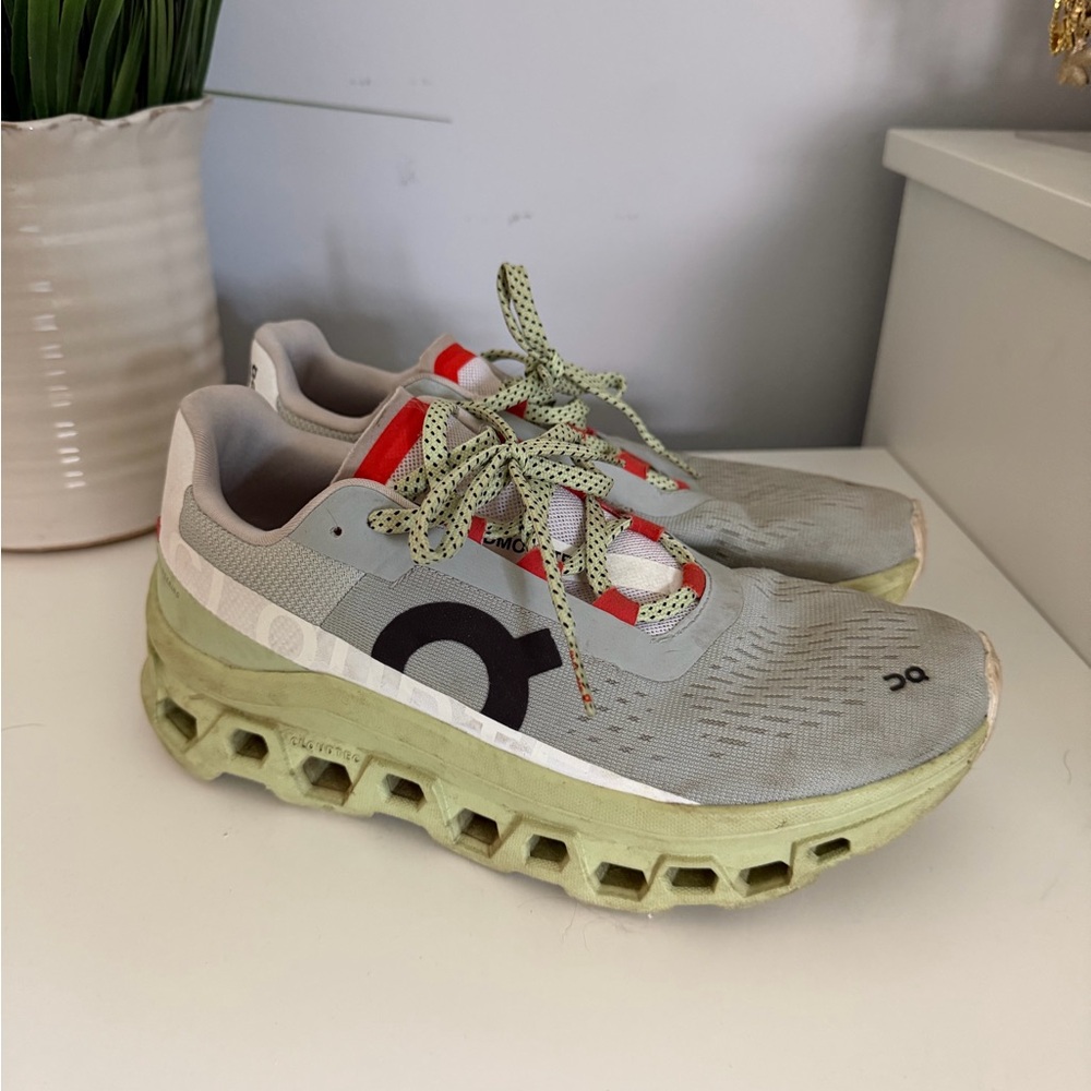 On Cloudnova Light Gray & Lime Green Running Shoes